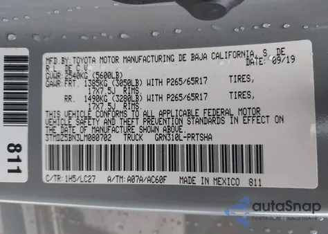 2020 Toyota Tacoma Trd Sport из США, поврежденный, VIN 3TMDZ5BN3LM080702